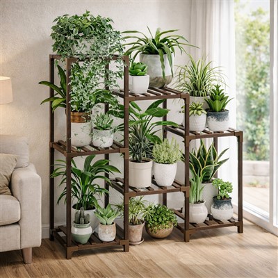 3-vrstvový stojan na drevené rastliny pre vnútorné vonkajšie rastliny